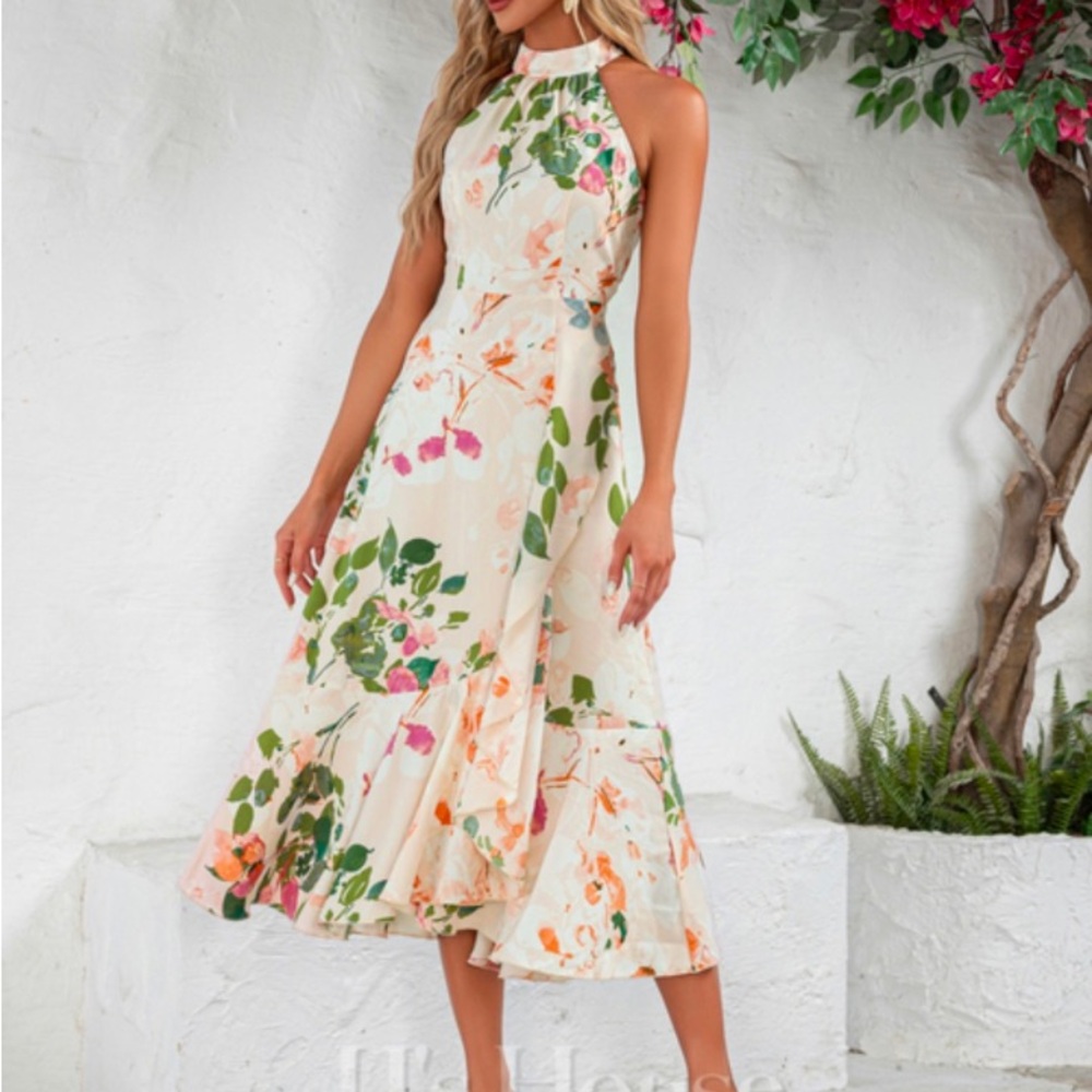 JJs House Floral Ruffle Halter Dress